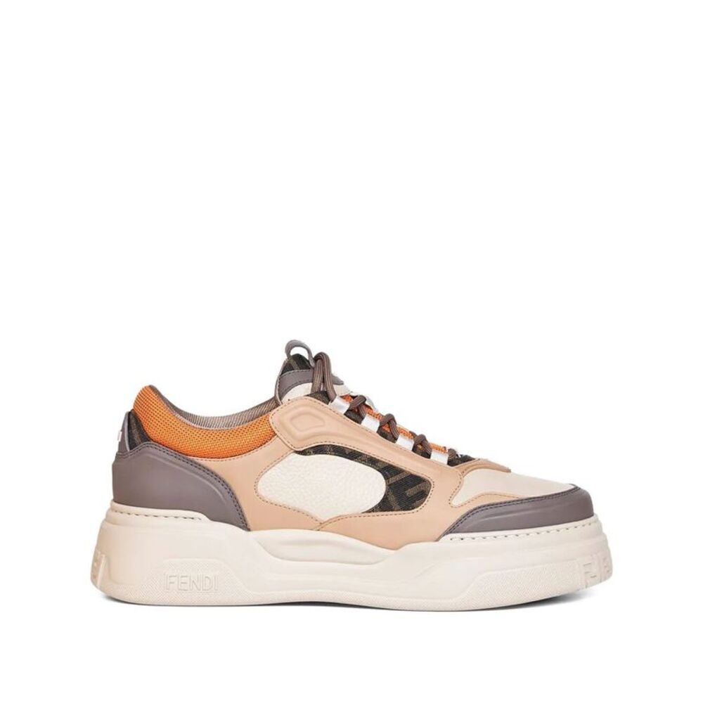 Fendi Force Leather Sneakers With Ff Jacquard And Mesh Details Women